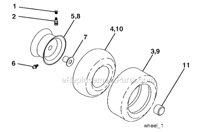 Wheels  Tires Diagram and Parts List for HD13538 96016001402 Weed Eater Lawn Tractor